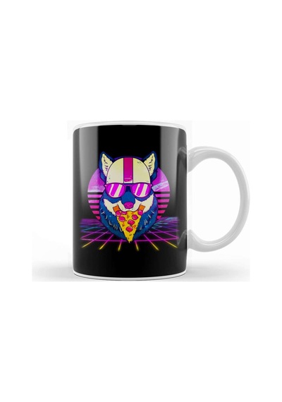Awesome Retro Vaporwave Edm Cute Cat Pizza Kupa Bardak Porselen Karışık