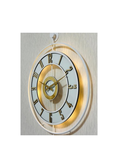 Pey Aksesuar Metal Camlı Duvar Saati 50 X 70 Cm Orta Boy Işıklı Gerçek Cam M51-beyaz-şeffaf-beyaz-gold M51-beyaz-şeffaf-beyaz-gold