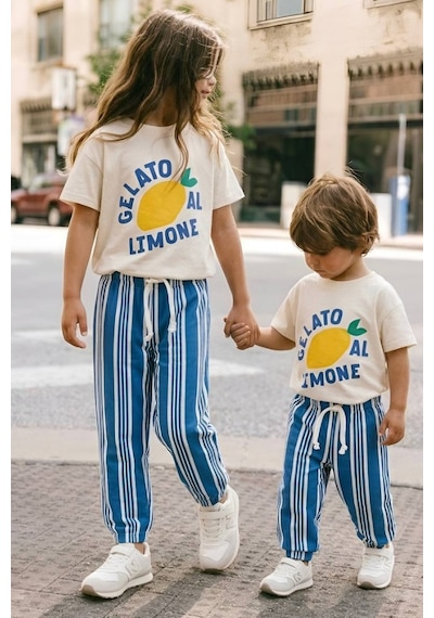 Jumi Çocuk Limon Baskılı Tişört Ve Pantolon Takım Mavi