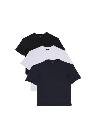 Tudors Unisex 3'lü Paket Lacivert-beyaz-siyah Oversize Geniş Kesim %100 Pamuk Basic Bisiklet Yaka Tişört-35277 Multi