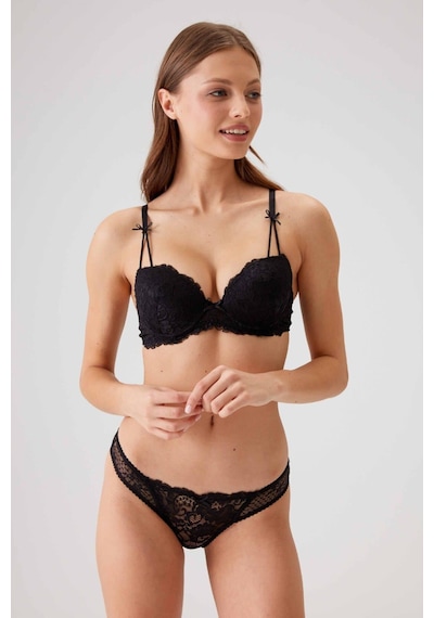 Pierre Cardin Kadın Siyah Balenli Desteksiz Sütyen Takım 4031 - Siyah