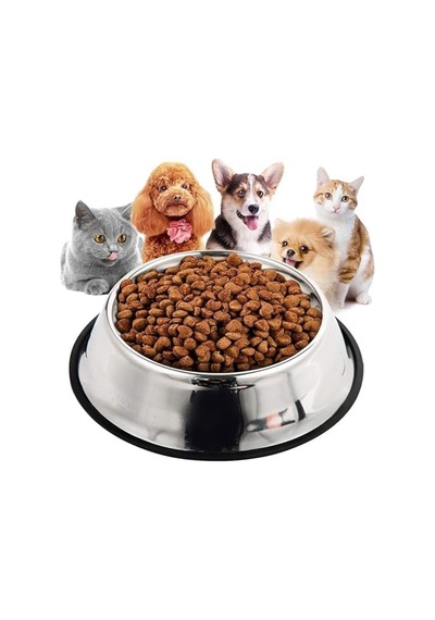 Paslanmaz Çelik Kedi Mama Ve Su Kabı, Köpek Çelik Mama Kabı, Kaymaz Lastikli Taban, Dayanıklı Besleme Tası, Kolay Temizlenebilir, 16 Oz/500 Ml 22 Cm