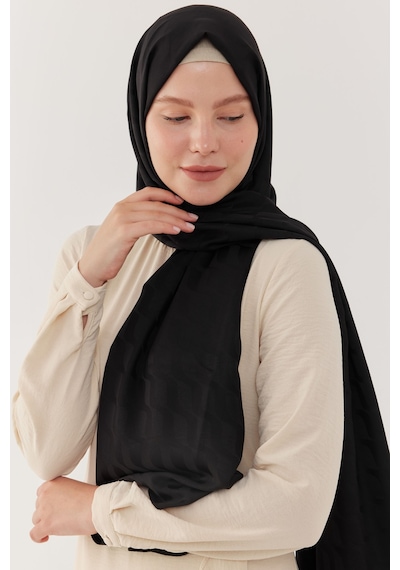 Mirsoy Scarf Dalga Desen İpeksi Jakar Şal - Siyah Siyah