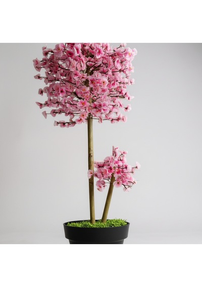Luxdecor Yapay Sakura Ağacı - Pembe Bahar Esintisi 100 Cm Siyah Plastik Saksı Pembe