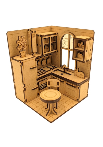Mutfak Ahşap Maket Seti Dıy Miniatür Retro Mutfak Peri Led'li 3d Puzzle