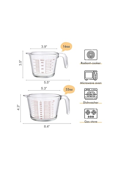 Kulplu Cam Beher 500 ML - Cam Ölçü Kabı - Multi Ölçekli - 2 Cup