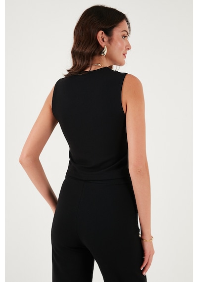 Lela Streç Fitted Fit V Yaka Düğmeli Bayan Yelek 5865971 Siyah