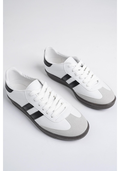 Muggo Gordon Unisex Ortopedik Günlük Garantili Bağcıklı Yürüyüş Koşu Sneaker Spor Ayakkabı Beyaz - Siyah