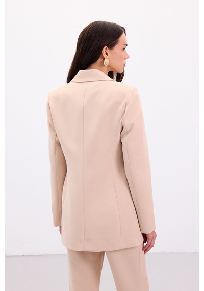 Sateen Düğmeli Klasik Ceket - Bej-136877 Bej