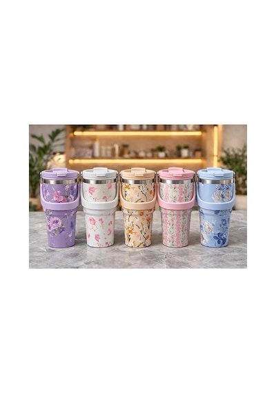 700 Ml Taşıma Kulplu Paslanmaz Çelik Termos Mug - Vakumlu Isı Yalıtımlı Bardak Alk4629 -
