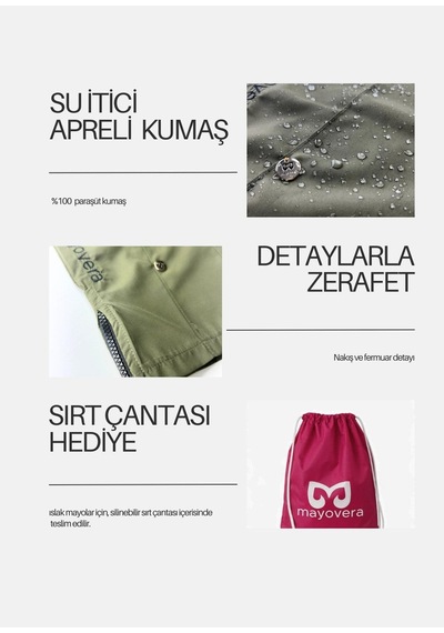 Mayovera Haki Fermuarlı Paraşüt Pantolon
