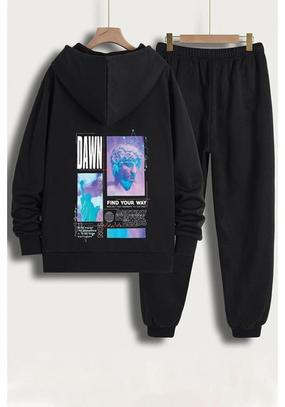 Uyguntarz Unisex Dawn Baskılı Eşofman Takımı Siyah