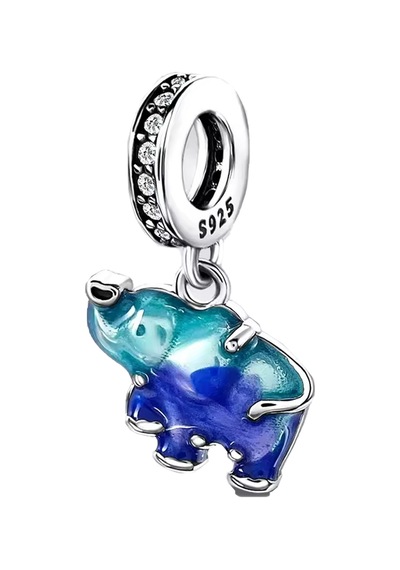 Fubena Mavi Murano Fil Sallantılı Charm Gümüş
