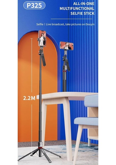 Bluetooth Uzaktan Kumandalı 2.2m Uzatılabilir Tripod Selfie Çubuğu 360 Derece Dönebilen Başlık 1 Adet