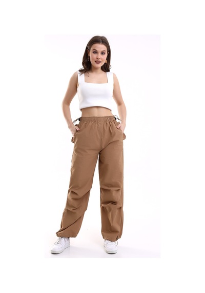 Dechival Kadın Siyah Paraşüt Pantolon Camel
