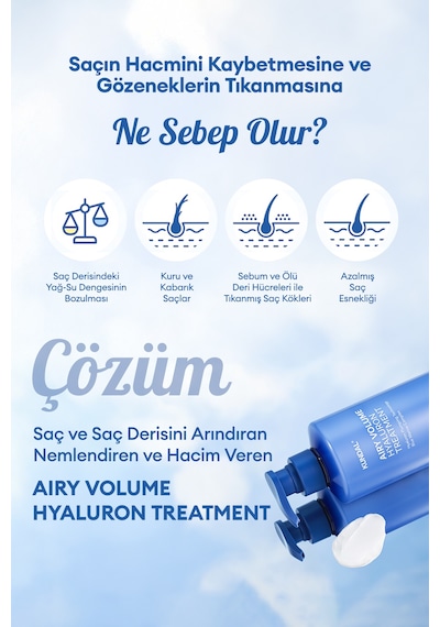 Arındıran Nemlendiren Hacim Veren Saç Kremi Kundal Airy Volume Hyaluron Treatment 500ml Blossom Br.