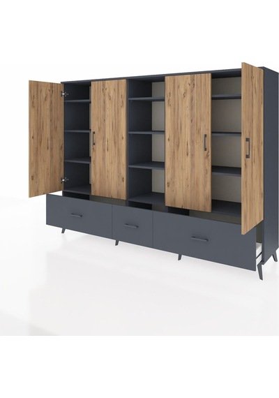Hyperion Dolap 12 Raflı 3 Çekmeceli 4 Kapaklı 220x44x163 Antrasit Antrasit-çam/antrasit Hyperion Dolap 12 Raflı 3 Çekmeceli 4 Kapaklı 220x44x163 Antrasit Antrasit-çam/antrasit