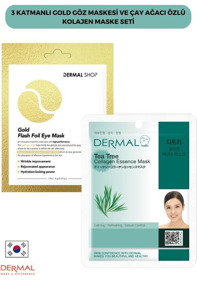Dermal 3 Katmanlı Gold Göz Maskesi + Çay Ağacı Özlü Kolajen Maskesi 23 G﻿