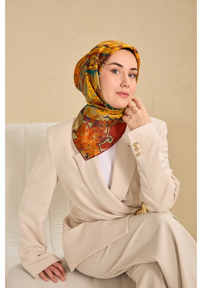 Silk Home Twill İpek Eşarp 11512-07 Koyu Turuncu Art Desen Koyu Turuncu