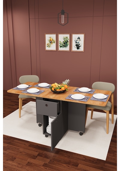 Asra Trend KM-03 %100 MDF 168x70 cm Katlanır Akıllı Mutfak Masası Tekerlekli Servis Masası Koyu Gri Petra Asra Trend KM-03 %100 MDF 168x70 cm Katlanır Akıllı Mutfak Masası Tekerlekli Servis Masası Koyu Gri Petra