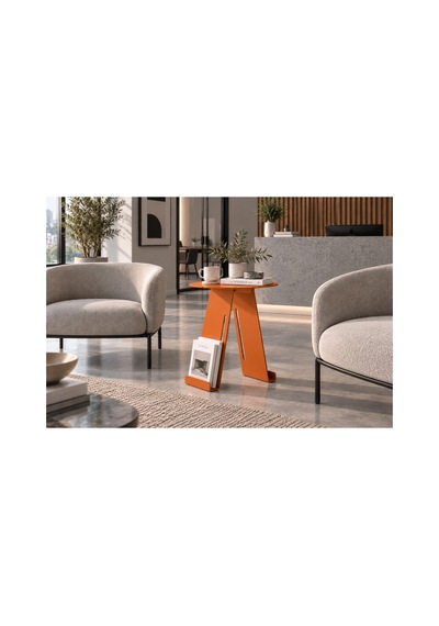 Folio Modern Metal Yan Sehpa Ve Dergilik, Yuvarlak Koltuk Kenarı Kitaplık Sehpa Turuncu - 945341616 Turuncu