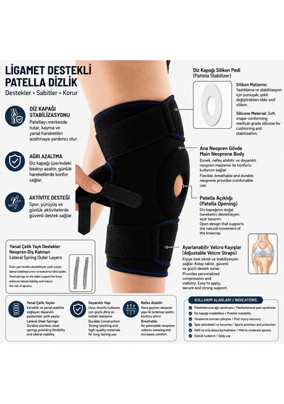Patella Ve Ligament Destekli Dizlik Menisküs Ve Çapraz Bağ Desteklii Ayarlanabilir Ortopedik Diz Kors Genel