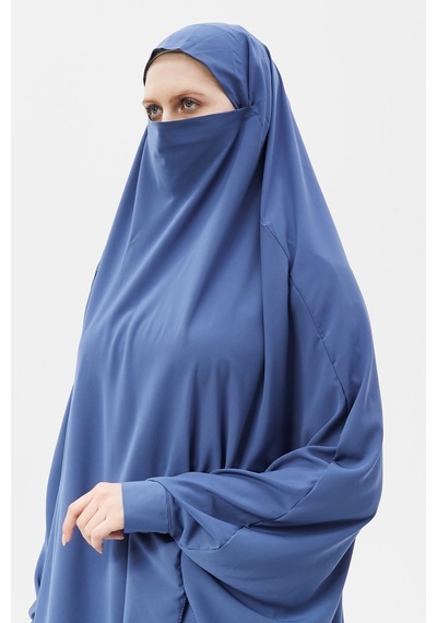 Altobeh Kadın Tesettür Medine İpeği Çarşaf Üstü Peçeli Sufle Hijab Koyu Kot