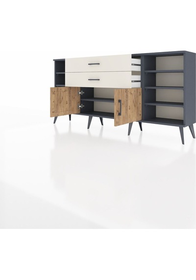 Arges Konsol 7 Raflı 2 Çekmeceli 2 Kapaklı 176x30x83 Antrasit-çam/aytaşı Çam/aytaşı