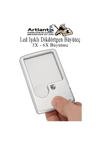 Led Işıklı Kart Tipi Büyüteç 1 Adet 3x 6x Büyütme Lens El Tipi Mercek Cep Büyüteç Kılıflı Okul Büro Ofis