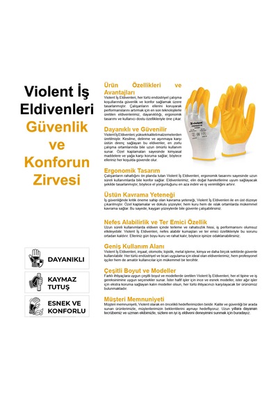 Violent Viomax 2501 Nitril Örme İş Eldiveni No:10 Sarı Beyaz Tek Çift