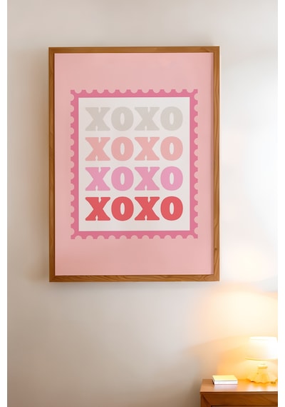 Xoxo Ahşap Çerçeveli Poster, Dekoratif Pembe Duvar Tablosu