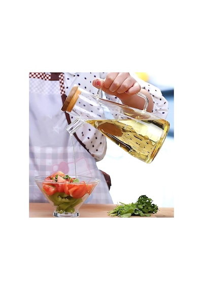 Bambu Kapaklı Borosilikat Cam Yağdanlık - 900 Ml, Dayanıklı Vakumlu Kapaklı Cam Yağdanlık Ve Sirkelik, Mutfak Kullanımı İçin Çok Renkli