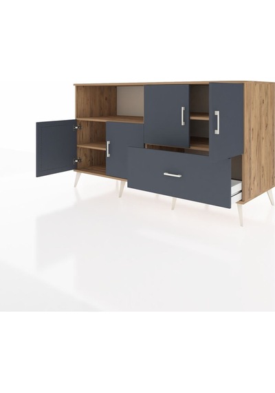 Kronos Konsol 4 Raflı Tek Çekmeceli 4 Kapaklı 176x59x99 Çam-antra Çam-antrasit