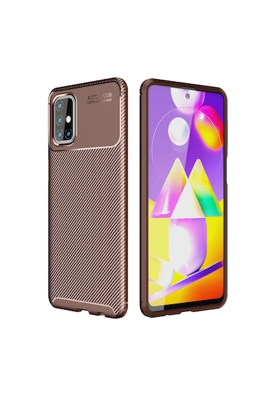 Samsung Galaxy M31s Kılıf Auto Focus Karbon Kapak - Kahverengi