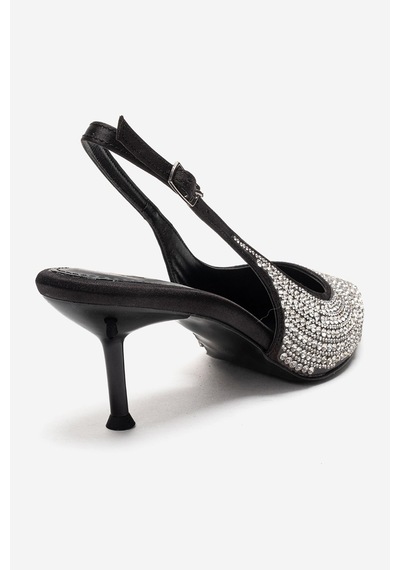 Luvishoes Yasmına Siyah Gümüş Taşlı Kadın Topuklu Ayakkabı Siyah - Gümüş