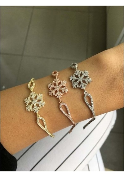 Çekirdekjewelry 925 Ayar Gümüş Kar Tanesi Taşlı Bileklik - Altın - Standart Altın