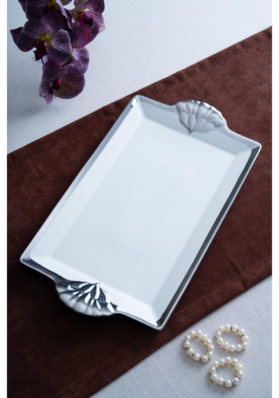 Arven Dikdörtgen Silver Sunum Tepsi - 45 Cm Beyaz - Silver