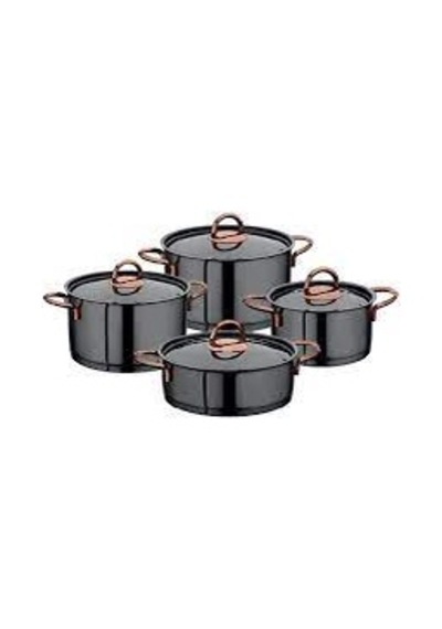 Oms 1315-b 8 Parça Jet Black Steel Tencere Seti