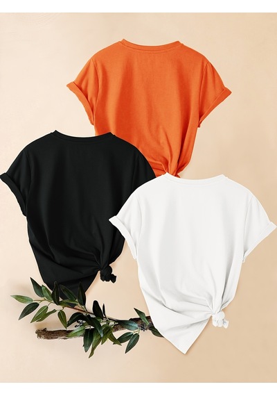 Uyguntarz Unisex Turuncu Siyah Beyaz 3'lü Tasarım Tshirt Seti Çok Renkli