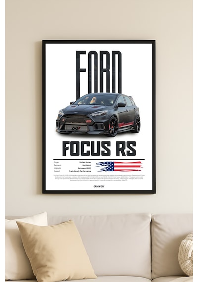 Ford Focus Rs Araba Siyah Ahşap Çerçeveli Poster, Dekoratif Duvar Tablosu