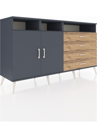 Hyperion Konsol 5 Raflı 4 Çekmeceli 2 Kapaklı 176x44x99 Antrasit-antrasit/çam Antrasit - Antrasit