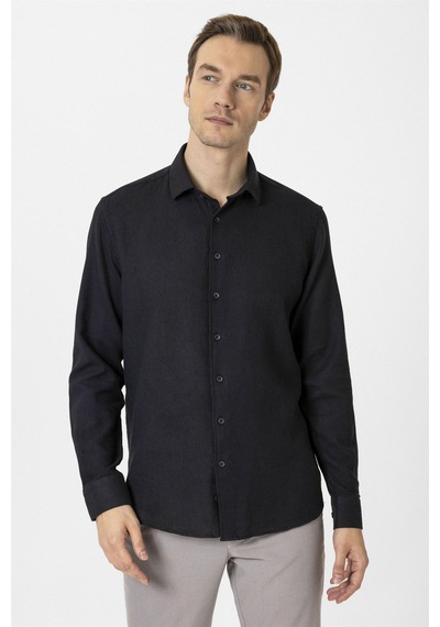 Süvari Siyah Slim Fit Desenli Klasik Yaka Gömlek