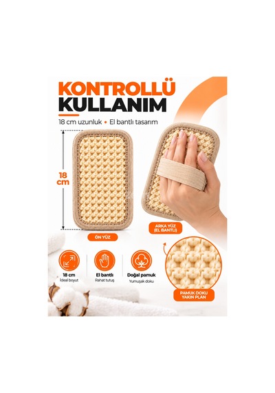 Hanex Doğal Pamuk Yüz ve Vücut Kesesi Yumuşak Dokulu Banyo ve Temizlik Kesesi 18 CM