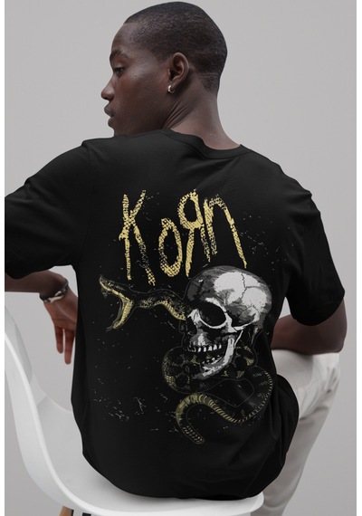 Korn Rock Metal Sırt Baskılı Unisex Oversize Müzik Grubu Tişört Siyah