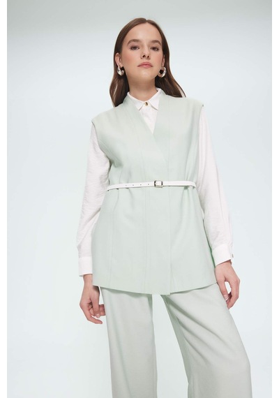 Defacto V Yaka Kemerli Twill Tesettür Klasik Yelek F1371ax25smgn1181 Yeşil