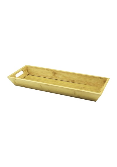Dikdörtgen Çift Kulplu Ahşap Bambu Sunum Tepsisi 16x40cm - Derin 4cm Bx40