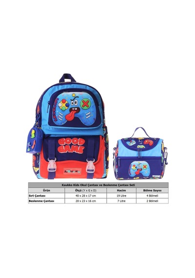 Kaukko Kids Good Game Erkek Çocuk Lacivert - Kırmızı İlkokul Sırt Çantası Ve Beslenme Çanta Seti - Setkk-l5389b Çok Renkli