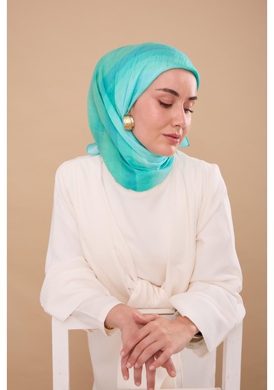 Silk Home Olinda İpek Eşarp 47005-06 Gök Mavi, Turkuaz, Su Yeşili, Yeşil, Ekru