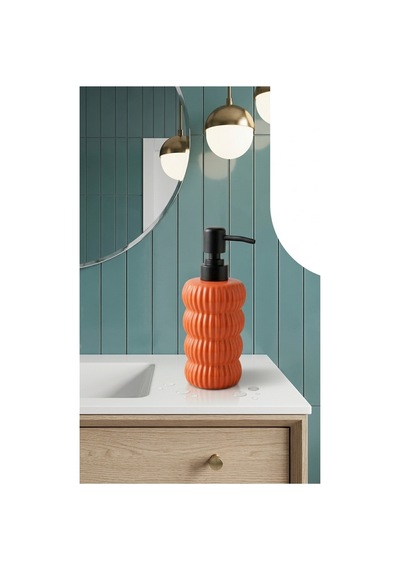 Dalgalı Seramik Mat Siyah Pompalı Sıvı Sabunluk - 400 Ml - 18 X 8 X 7 Cm Turuncu