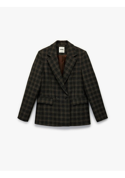 Koton Koton X Melis Ağazat - Uzun Kollu Kruvaze Cepli Ekose Oversize Blazer Ceket Antrasit Ekose 6wak50035ew Antrasit Ekoseli